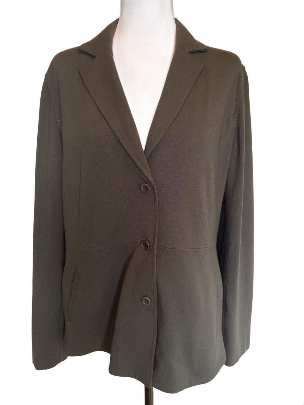 Eileen Fisher XL Gray Olive Italian Fabric Stretch Blazer Silk Lined Capsule